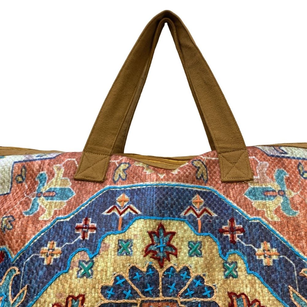 *Soft Surroundings Blue & Tan Embroidered Weekend Bag X-Large - Picture 2 of 6
